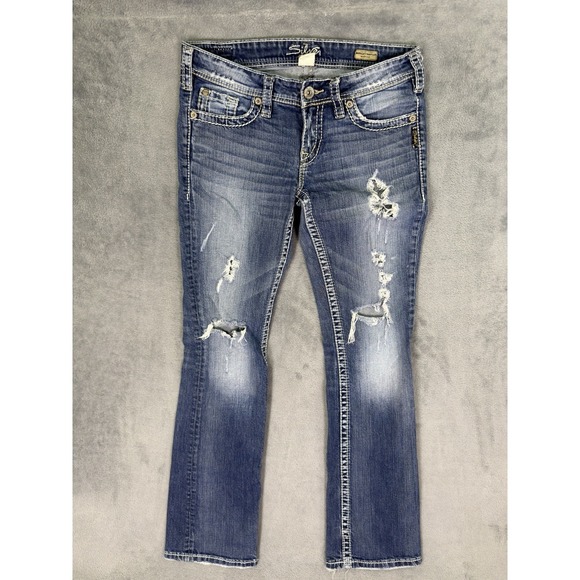 Silver Jeans Denim - Silver Jeans Womens 28 Blue‎ Bootcut Distressed Denim Berkley Surplus Low Rise